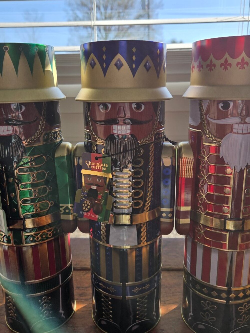 Set Of 3 Nutcracker Soldier Silver Crane Co. Christmas Tins Red. Green. Blue UK